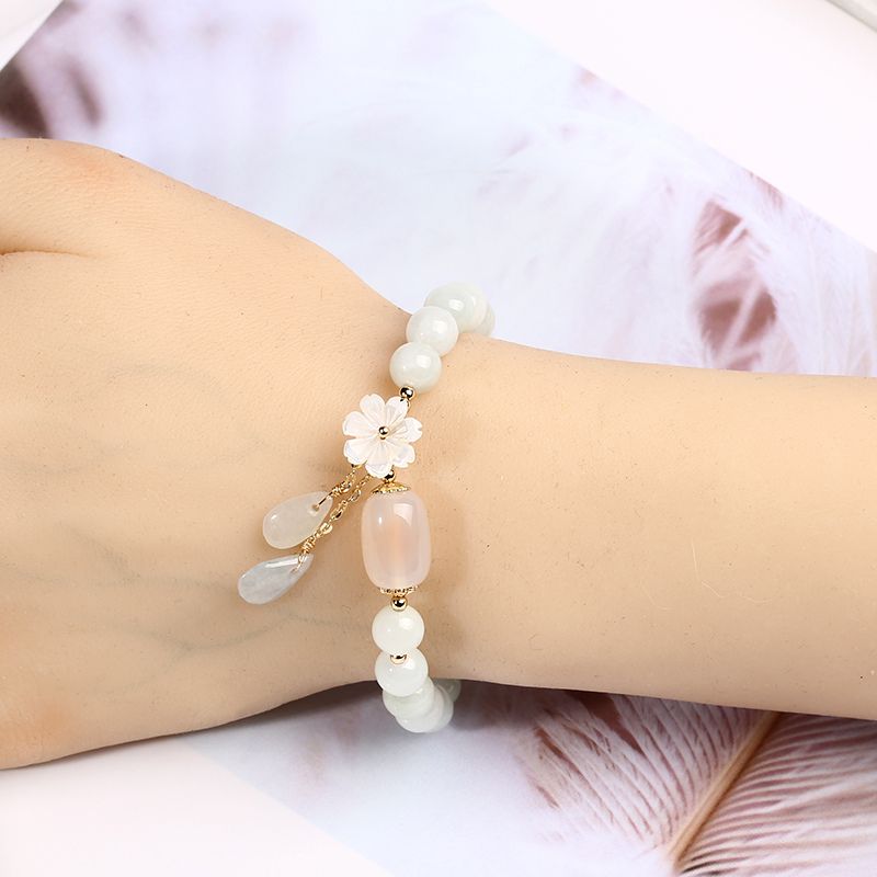 Natural Light Green Jade Bead Bracelet for Luck